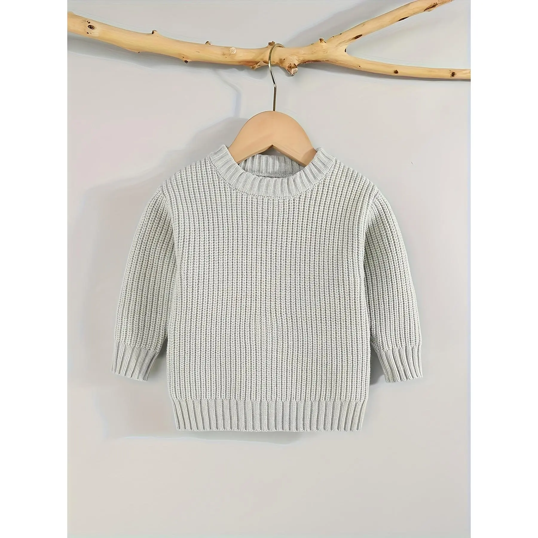 Boys' Cute Mock Neck Sweater, Long Sleeve Textured Polyester Knit Pullover with Button Detail for Warm Winter Fashion, Crew Neck, Stylish, Plain, 4-5Y