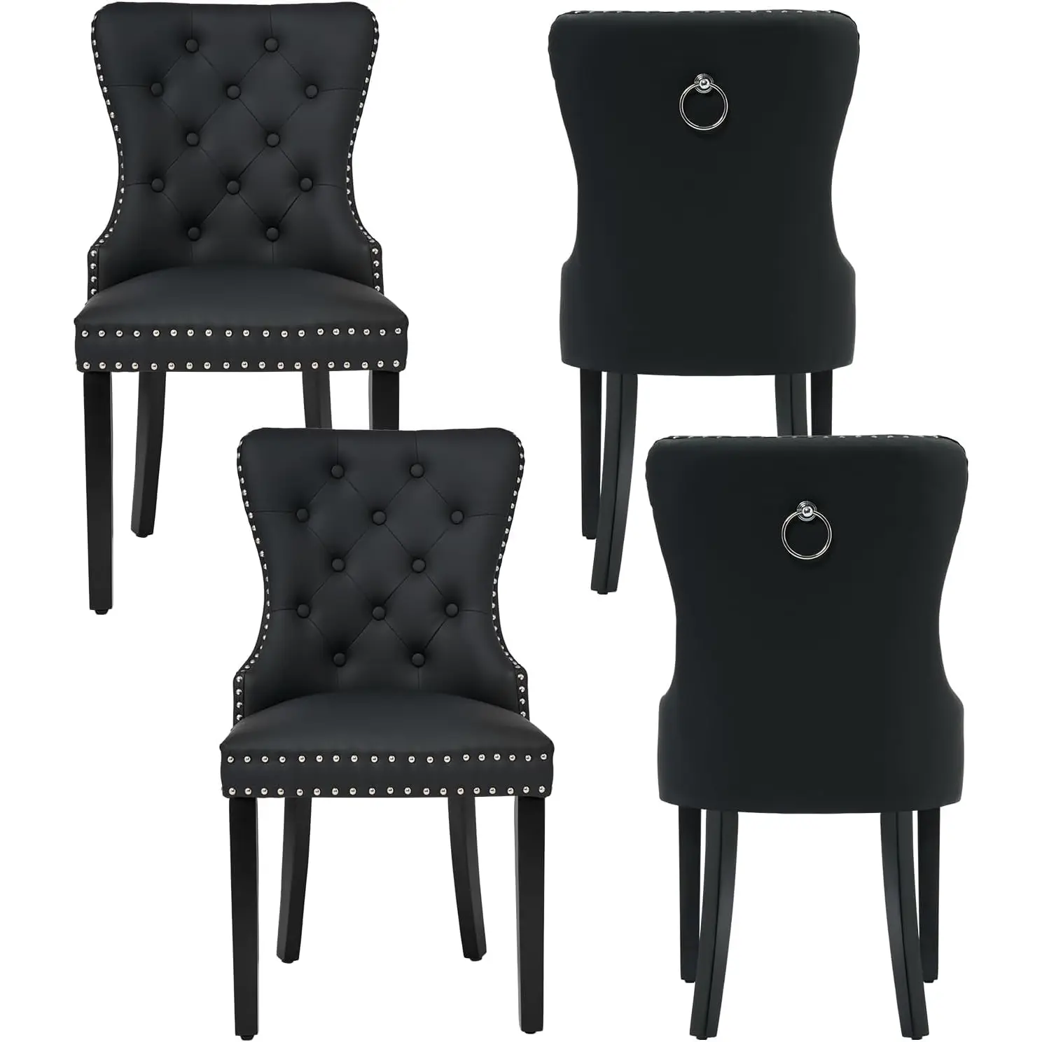 PU Leather Tufted Upholstered Chairs SolidWood Black