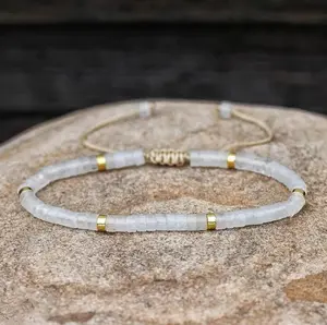 Natural Clear Quartz Tube Beaded Bracelet Healing Crystal Dainty Bracelet Yoga Minimalist Handmade Bracelet Gift for Women Men