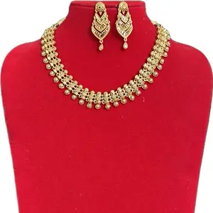 Traditional Nepali Gold Plated Necklace with Matching Earrings - Elegant Jewelry Set for Special Occasions