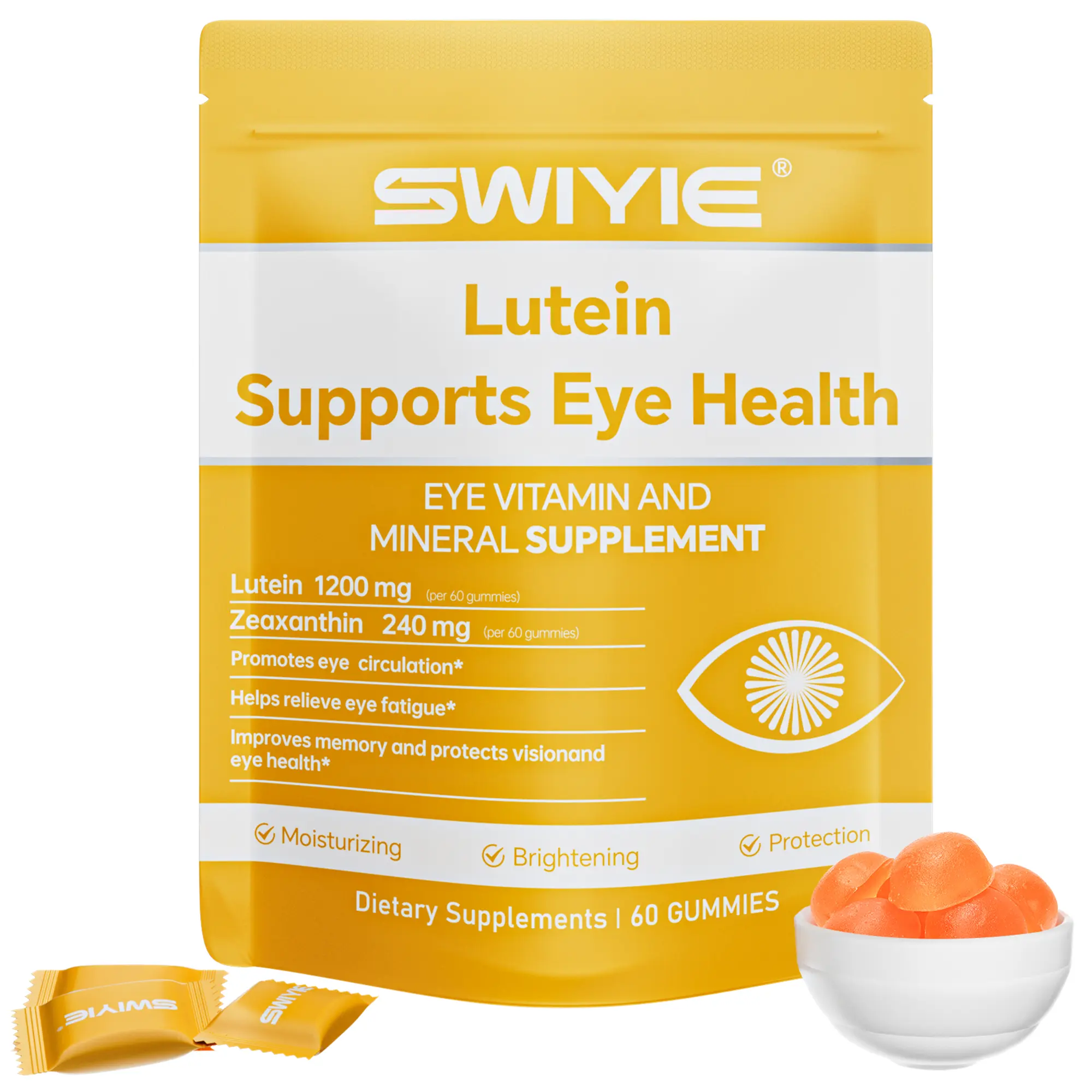 Swiyie Lutein & Zeaxanthin Gummies – Eye Health Supplement with Astaxanthin, Vitamin A C E – Blue Light Defense, Vision Support, Berry Flavor – 60 Gummies Healthcare Dietary Fitness Edible