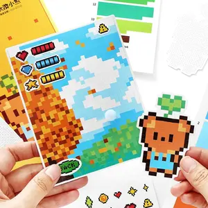 Puzzle Beans Series 6 Cartoon Pixel Animal Stickers, Synthetic Paper Adhesive + Card Puzzle Stickers, 6 Sheets Per Pack, Sticker Packs