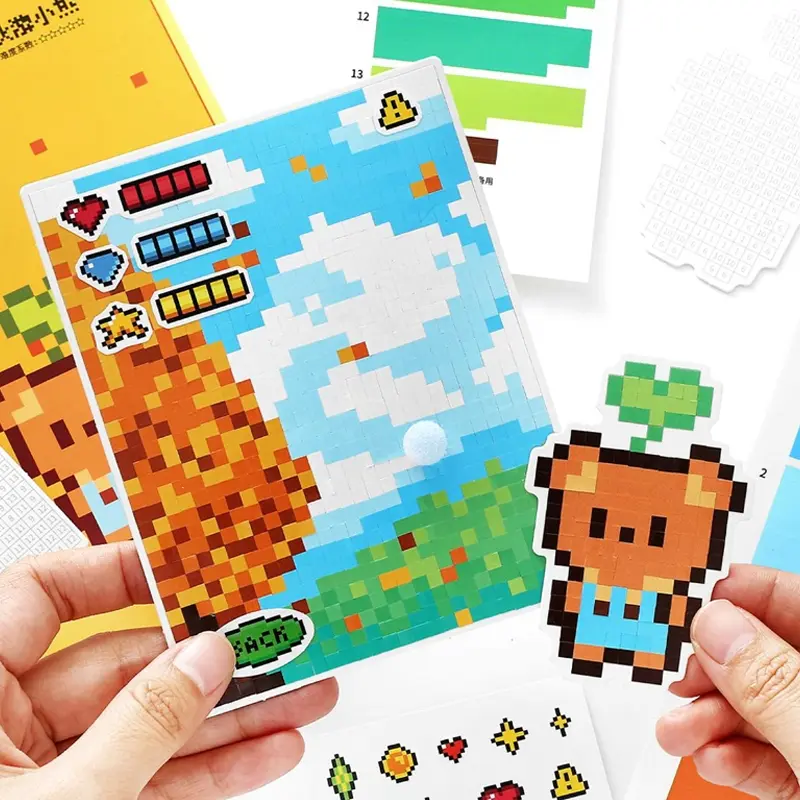 Puzzle Beans Series 6 Cartoon Pixel Animal Stickers, Synthetic Paper Adhesive + Card Puzzle Stickers, 6 Sheets Per Pack, Sticker Packs