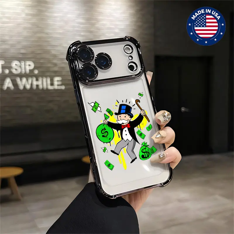 Customized Monopoly Dancing with Money Aesthetic Cellphone Case, TPU Silicone Protective Cover with Drop Protection, Shockproof, Anti-Scratch for iPhone 12-16 Plus Pro Max, Handheld Device Accessory