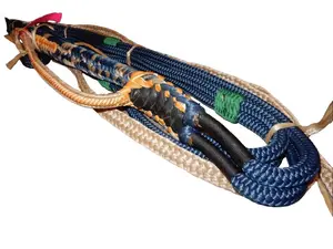Navy Blue Nylon on Tan Poly Pro 9/7 RH 3/4" x 3/4" EPT Bull Ropes - 16" Riding Rodeo Rope with 60 Day Warranty & Soft Handle Texture