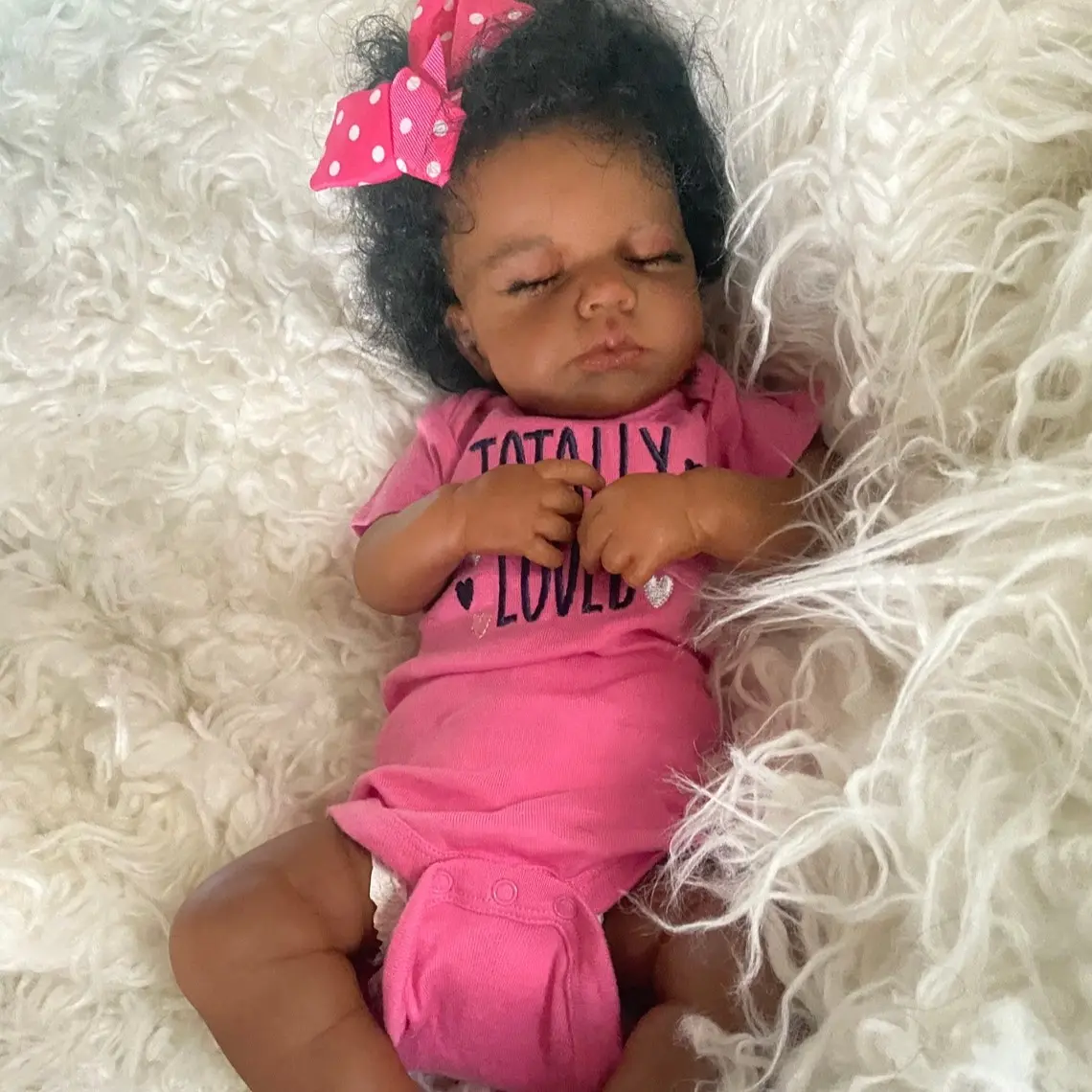 20-Inch (50cm) Realistic Soft Reborn Baby Doll - Dark Skin, Afro Hair, Dark Brown Eyes, Rose Red Letter Onesie, Poseable Full Limbs, Fabric Body, Stuffed Animal Kids' Gift