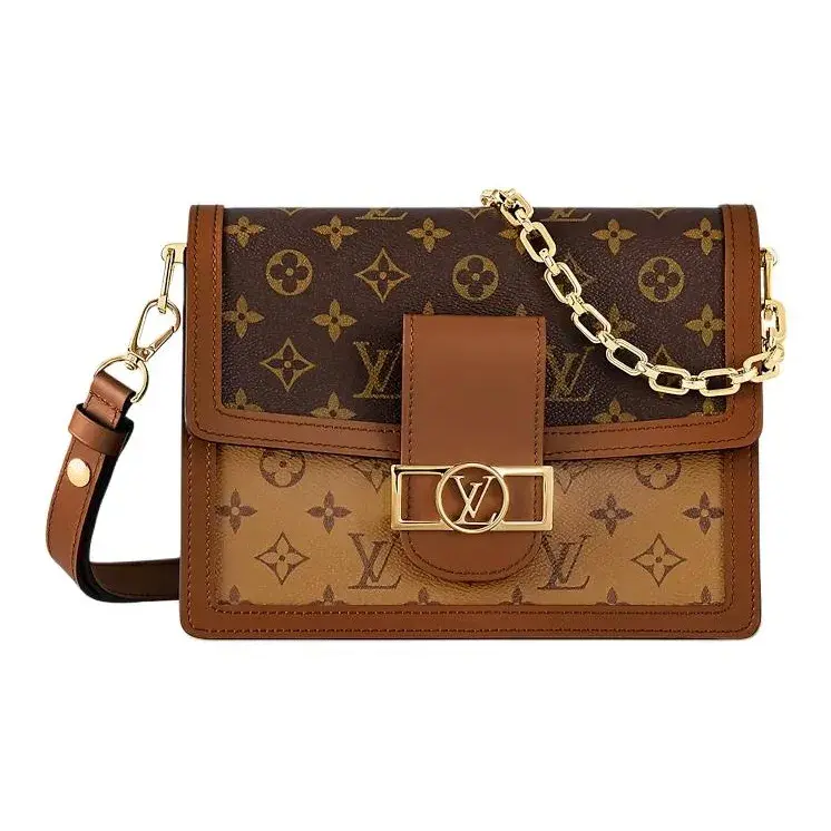 Pre-owned Louis Vuitton canvas Crossbody bags Dauphine MM Monogram Reverse Handbag with Natural Cowhide Trim and Gold Tone Hardware