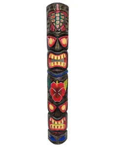 WorldBazzar 40 inch Polynesian Hawaiian TURTLE FLOWER HIBISCUS Tiki Bar Style Wall Masks Island Art, Green, Brown, White, Pink, Yellow, Red
