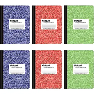Oxford Composition Notebook 6, College Ruled Paper, 93/4 x 71/2 Inches, 100 Sheets, Assorted Marble Covers. 2 Each: Blue, Green, Red (63763)