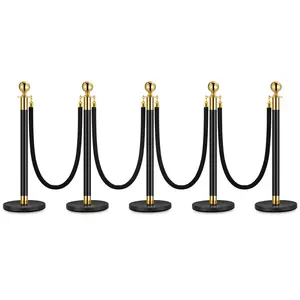 Garvee 4 Pack Stainless Steel Stanchions & Black Velvet Ropes Set – 5FT Carpet Ropes, Crowd Control Barriers for High-End Venues, Museums, Parties
