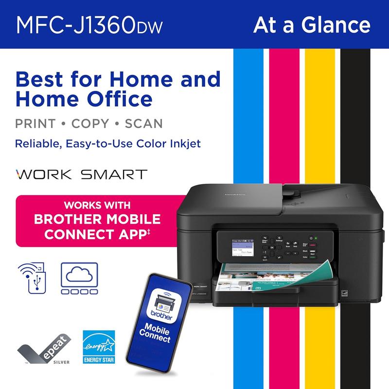 Work Smart 1360 Wireless Color Inkjet All-in-One Printer with Auto Duplex Printing & 1.8" Color Display