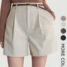 Women's Solid Color Button High-Waist Fit Shorts, Casual Style Pocket Straight Leg Shorts for Daily Wear, Ladies Bottoms for All Seasons, Womenswear