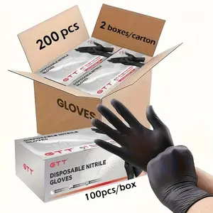 Disposable black nitrile gloves, 6 mil thickness, pack of 200, flexible and snug fit, chemical resistant, latex-free, for maintenance teams.