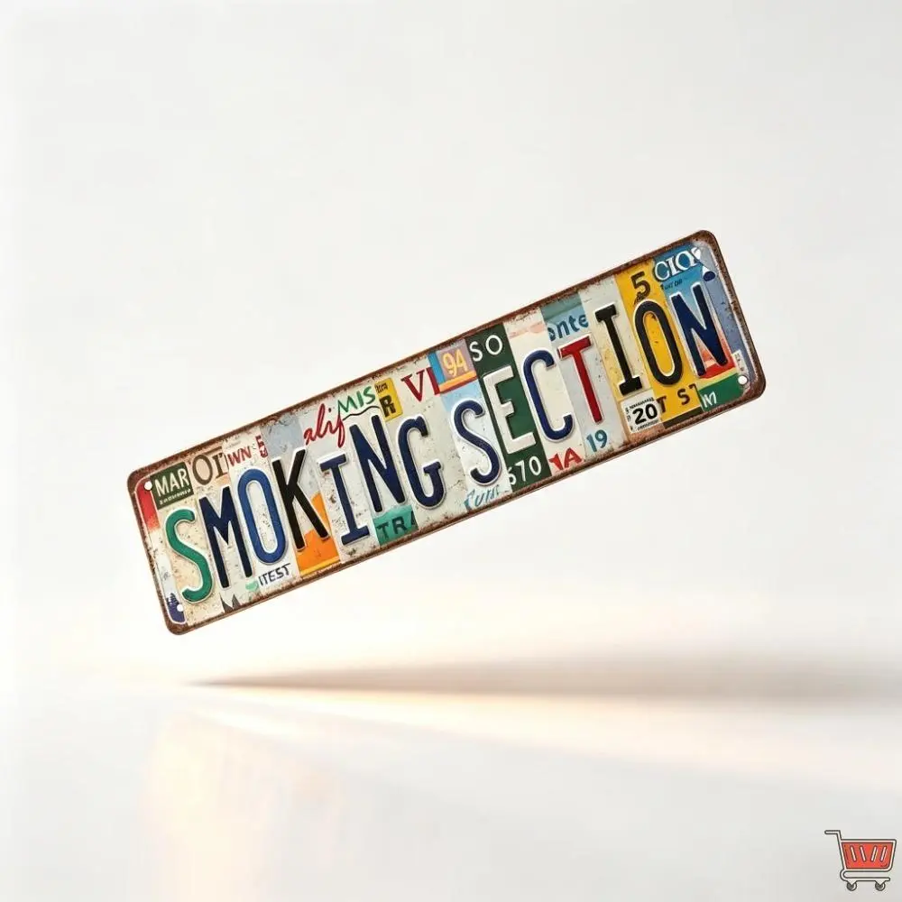 Retro Smoking Section License Plate Sign - 4x16in Rustic Aluminium Wall Plaque, Pre-Drilled Waterproof Anti-Rust Wall Art, Gender-Neutral Fashionable Home Signs, Decor Accessories for Man Cave, Room Decor, Smoker Gift