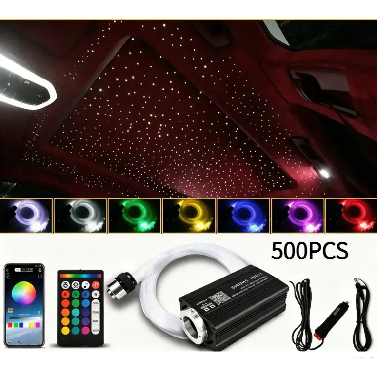 Dual Color Twinkle RGBW 500 Pcs Starlight Headliner Kit LED Fiber Optics Star Ceiling Lights for Luxury Car Interior Light Car Roof Light with APP & RF Control Ambient Lighting On Car Stuff for Men Multifunctional Car Led Star Ceiling Light