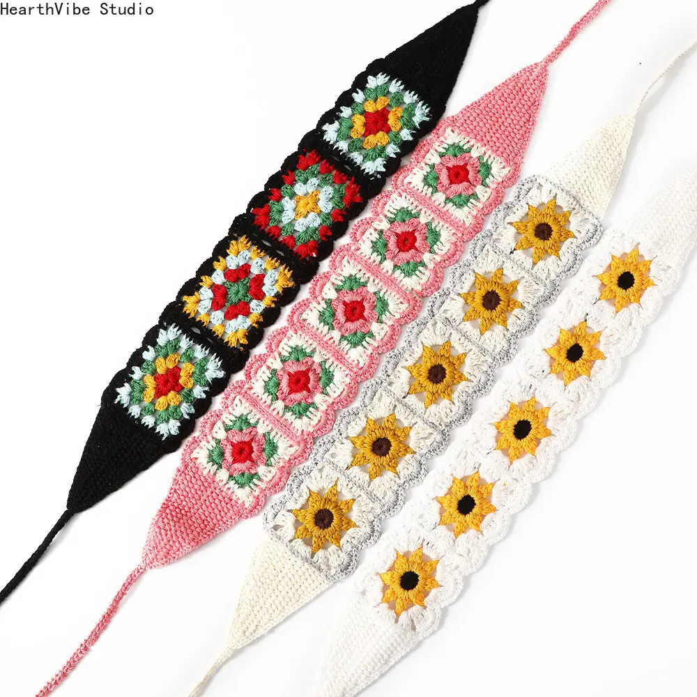 Women's Handmade Polyester Fabric Crochet Flower Headband - Soft Boho Sports Headband, All-Season Elegant Accessory for Wedding, Daily Wear, Crochet Headband, Headbands For Women