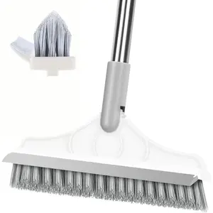 2 in 1 Floor Scrub Brush with V-Shape Stiff PVC Bristles, Stainless Steel Handle, Silver, 9x1.78x15.7 inches, 1 Count