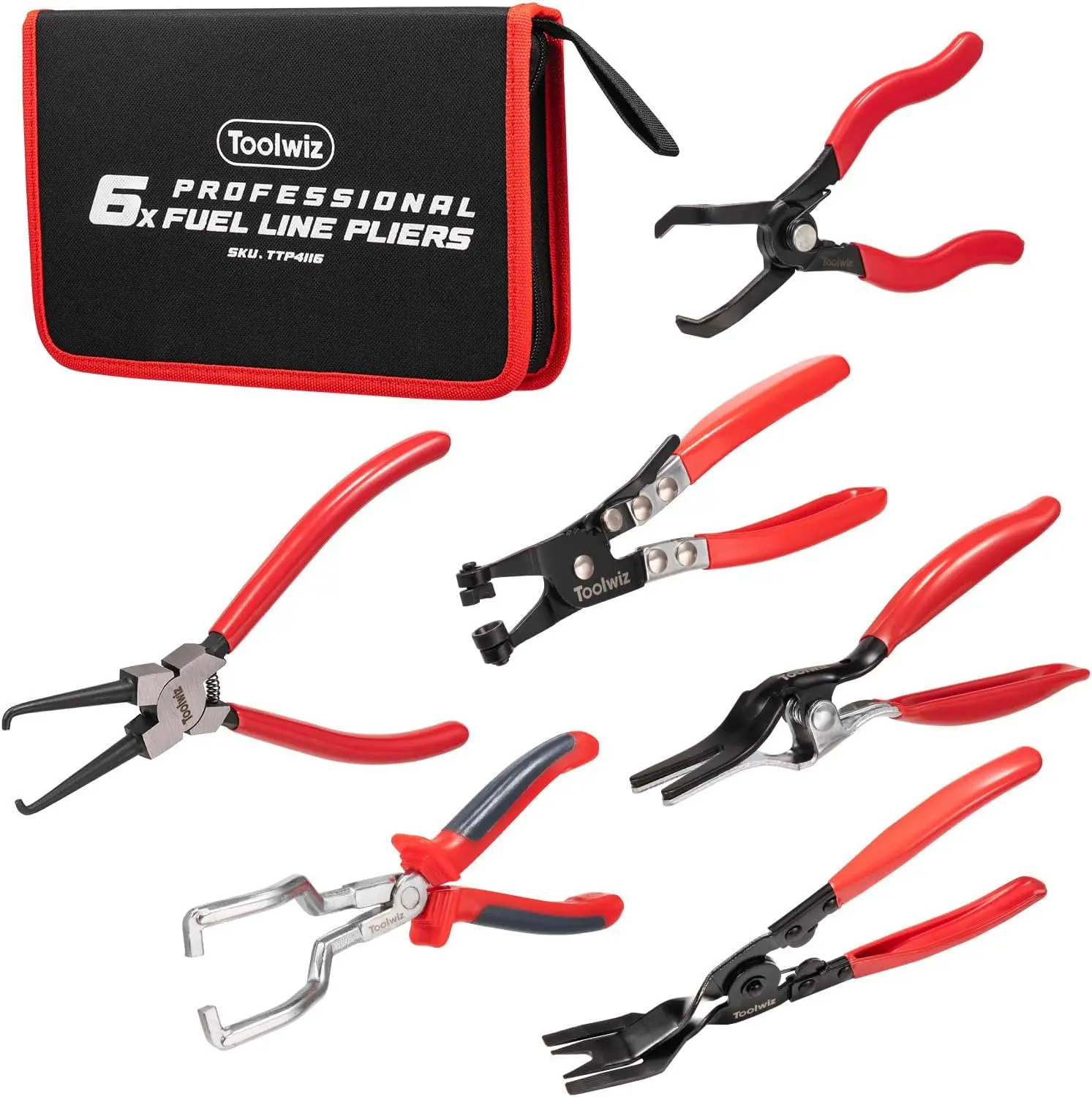 6-Piece Automotive Fuel Line Disconnect Tool Set, Hose Clamp Pliers, Push Pin Pliers, Panel Clip Remover and Electrical Disconnect Tools with Storage Bag