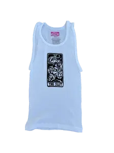 Tarot Card Print Tank Top White Ribbed Halloween Trendy  Gothic Alt Girl