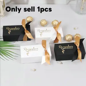 10pcs Eid Ramadan Ramadan MUBARAK Decorations Gift Wrapping Box Two Tone Ribbon Rectangular Box Exquisite Gift Box