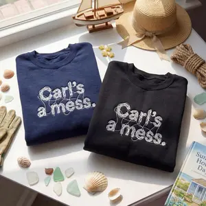 Embroidered Carl's A Mess Sweatshirt, Funny Scribble Font Crewneck, Gag Gift, Sarcastic Abstract Sweater, Trendy Slogan Apparel