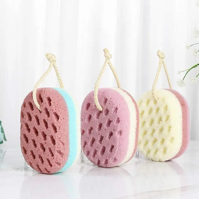 3 Pcs Bath Sponge for Women, Men, Adults, Kids. Sponge Loofah Body Scrubber Shower Sponge for Body Wash Bathroom, Body Sponge Bathing Accessories(Small Sizes)