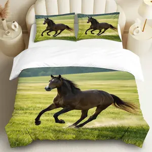 3PCS Duvet Cover Set, 1 Duvet+2 Pillowcases(Without filler), Galloping Horse Equestrian Nature Serenity Freedom theme, Spring bedding set, Bed Sets, Horse Lover's Gift Suitable for decoration Bedroom Hotel Lodge Farmhouse