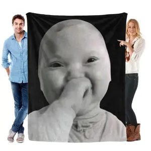 Funny AI Baby Holding Laugh Meme Flannel Blanket Soft Funny Throw Blanket Cozy Lightweight Plush Portable Cover Blanket For Sofa,Warm Gift For Birthday,Christmas,Multiple Blankets