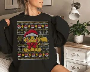 Pokemon Christmas Tee, Pokemon Shirt, Pikachu T-Shirt, Gift For Him For Her, Trendy Shirt Menswear, Gift for Anime Fan