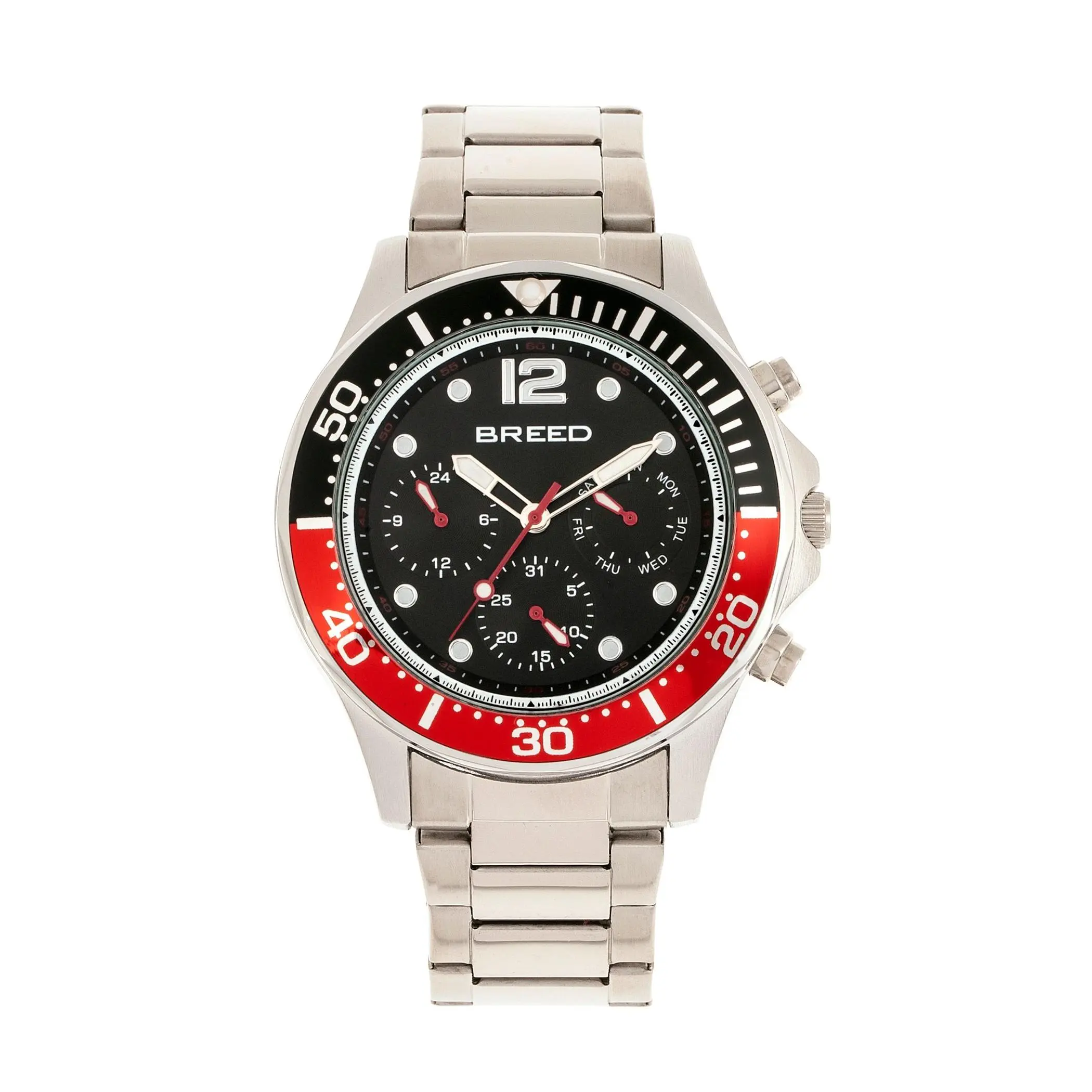Breed Men's Pegasus Silvertone Red & Black Beze l Watch