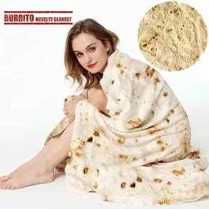 Burrito Tortilla Throw Blanket, 2.0 Double Sided Burritos Taco Tortilla Wrap Blankets,Giant Funny Realistic Flannel  Round Blankets,Funny Gifts for       Shower 47in