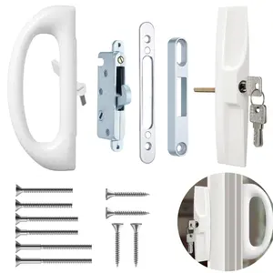 Patio Sliding Door Handle Set with Mortise Lock, Perfect Replacement Sliding Door Handle with Key Lock Fits Patio Doors Thickness 1-1/2" to 1-3/4", 3-15/16" Screw Hole Spacing, Reversible Design