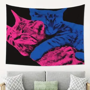 1pc Pink-Blue Cat Tapestry Wall Hanging, Colorful Hanging Decoration Tapestries, Cute Aesthetic Fabric Wall Art, Room Decor for Bedroom, Dorm