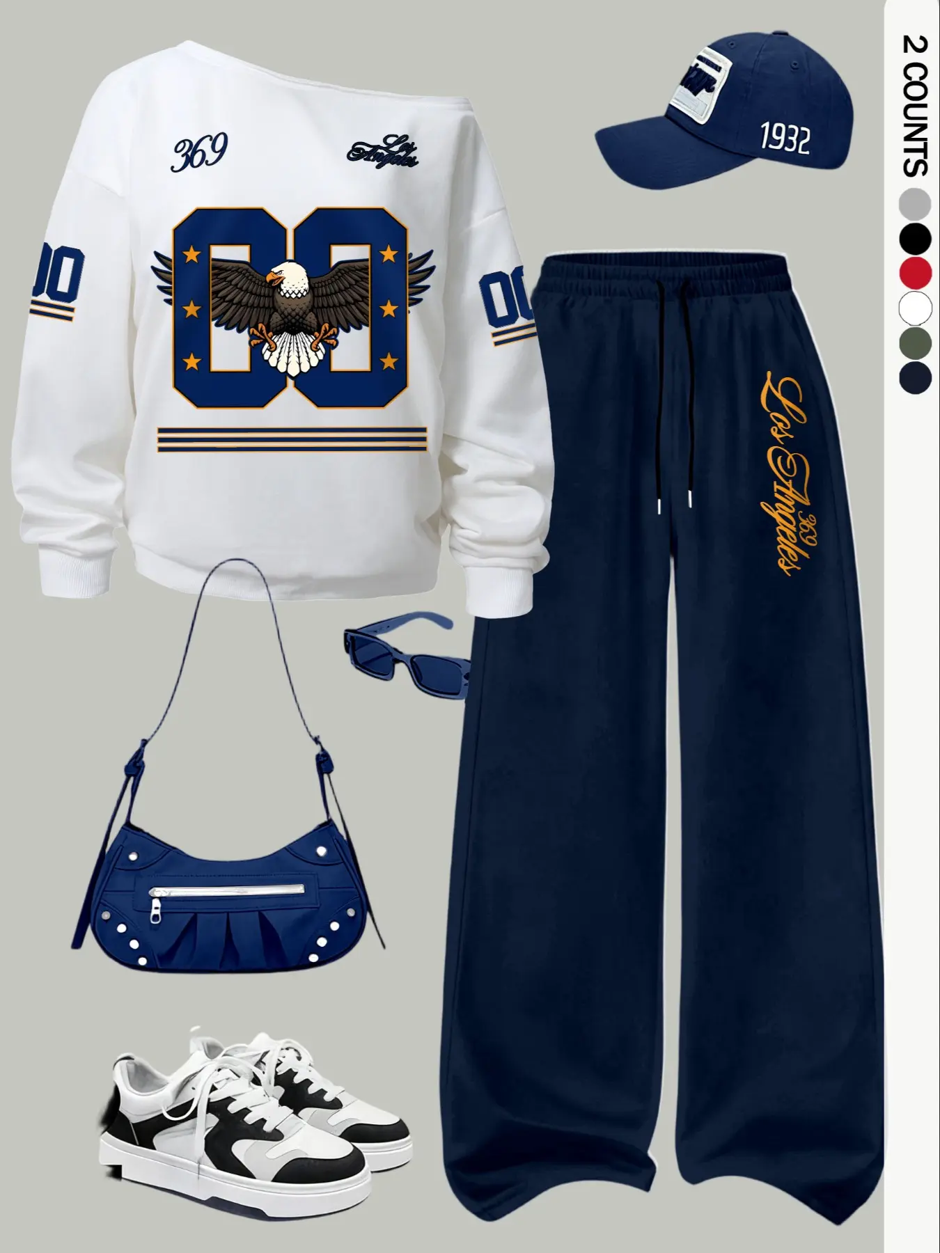 Women's Casual Style Loungewear Loose Fit Two-Piece Set Outfit, Digital Eagle Print Long Sleeve Hoodie Top and Straight Leg Pants, Fall & Winter, Regular Length, Womenswear