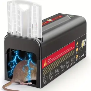 Enhanced Voltage Rat Trap,in-/Outdoor Electric Rodent Trap, Instant Kill Mouse & Rat Zapper with Waterproof Cover, Light Alarm, and Batteries Source,  Black
