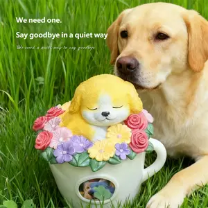 Pet Memorial Keepsake, Flower Cup Resin Urn, Replaceable Photo, Suitable for Cats Dogs, Durable Elegant Pet Funeral