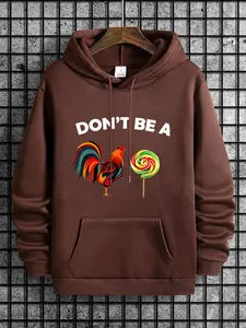 Men's Regular Fit Rooster & Letter Print Drawstring Hoodie, Comfy Kangaroo Pocket Pullover Hooded Sweatshirt for Daily Wear, Men's Clothes for Spring & Fall