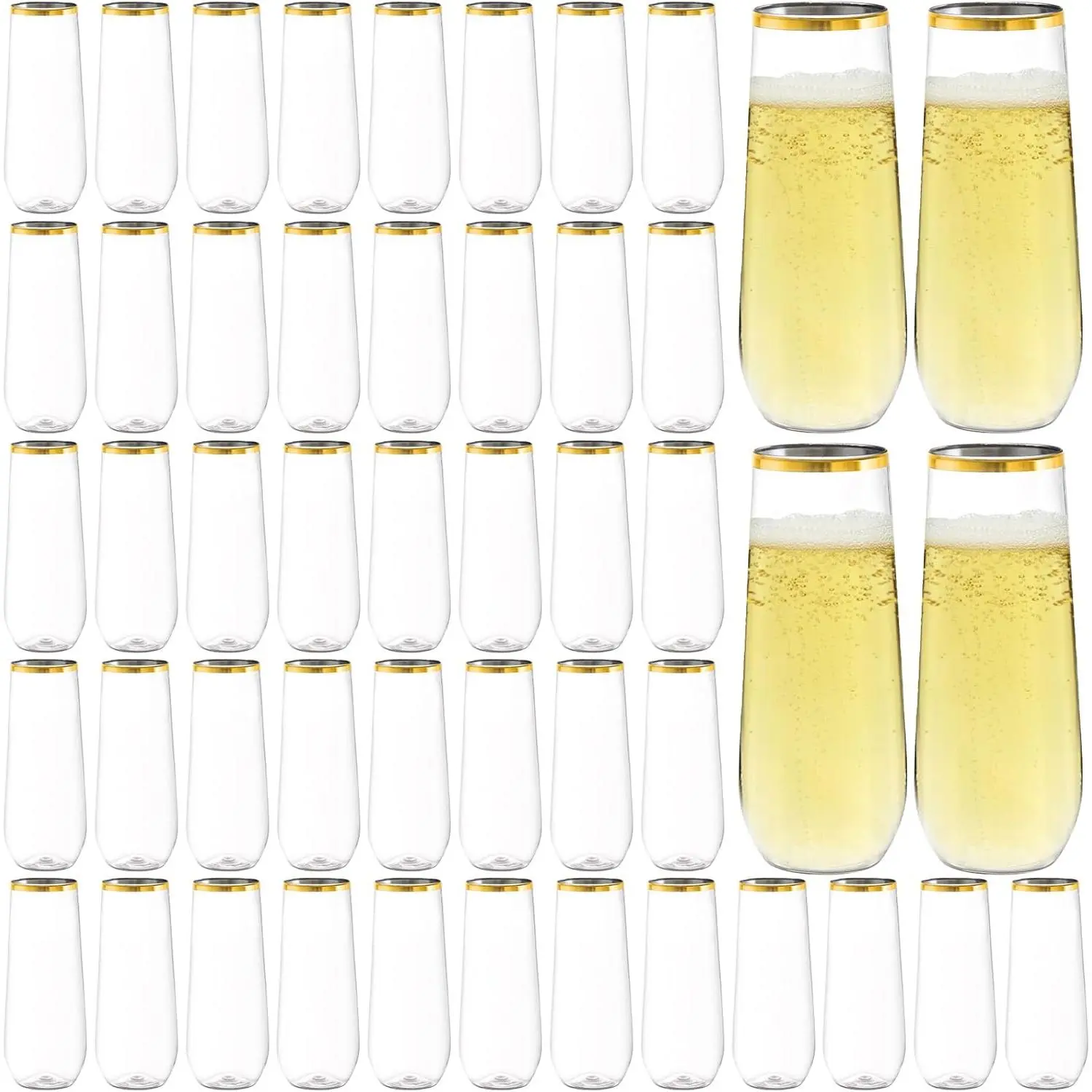 48 Pack Plastic Stemless Champagne Flutes, 9 Oz Clear Toasting Glasses Highball Cups , Disposable Mimosa Glasses for , , Bar, Party, Wedding, Shatterproof,  Rim