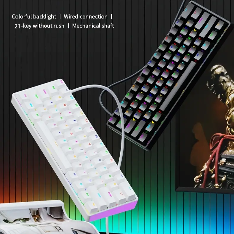 60% Hollow-Out Illuminated Hot-Swappable Mechanical Keyboard - RGB Backlighting, Micro RGB, Ergonomic Design, Multi-Platform Compatibility, Custom Aesthetic for Enhanced Desktop Experience (Computer Accessory)