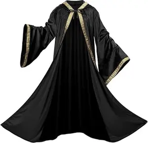 Velvet Wizard Hooded Robe for Adult, Medieval Cape Renaissance Cloak for Men Women Halloween Costume