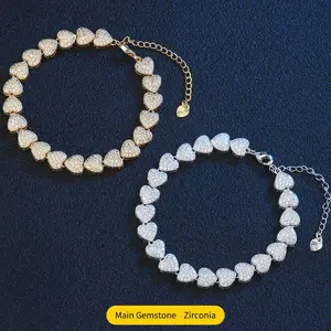(CB025)Elegant Heart Bracelet 5A Zircon Chic & Feminine Luxurious Everyday Jewelry Dainty Gift for Her Trendy Jewellery Accessories Adjustable Beaded Design Hypoallergenic Zircon Stones