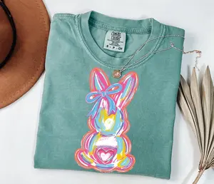 Comfort Colors Easter Bunny TShirt, Brushstroke Bunny T-Shirt, Cute Easter Bunny Tee, Coquette Bow Easter TShirt, Womens Easter Bunny T-Shirt