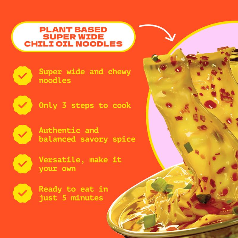 SAYLALA by Weee! Super Wide Chili Oil Noodles | Spicy Ramen Noodles | Instant Ramen - 440g (110g x 4, 4 servings)