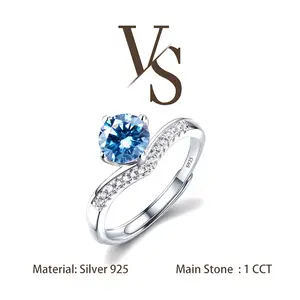 [Venus Jewelry] Synthetic Moissanite 1 CCT Round Cut V Band Design Solid Silver 925 Solitare Ring