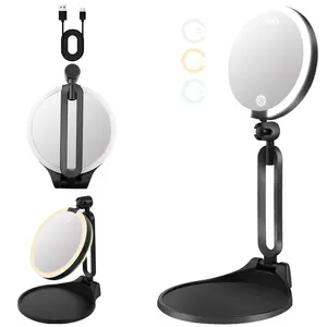 LED Magnifying Makeup Mirror 1x+10x/20x/30x, Dual-Sided Travel Mirror, Adjustable Light, Rechargeable Large Size 6 Inches, Foldable Design