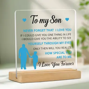 Acrylic Gift Sign for Son, Encouragement Graduation Birthday Plaque, Clear Desktop Marker, Memorial Acrylic Plaque with Wood Frame, Acrylic Plaque Decor