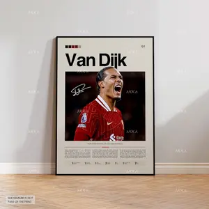 Virgil Van Dijk Poster, Van Dijk Reds Wall Art, Framed Van Dijk Print, Liverpool FC Team Decor, Liverpool Fan Gift Idea, Soccer Print