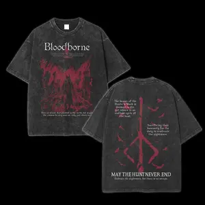 Bloodborne Double Printed Oversized Unisex Acid  Lightweight Cotton T-Shirt, Gift For Game Fan, Streetwear Menswear Top Casual Fabric