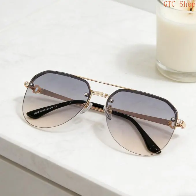 New Fashion Metal Half Frame Sunglasses for Women – Classic Double Beam Trendy Y2K Aesthetic Sun Glasses with UV Protection, Lightweight Casual Eyewear for Outdoor Beach Travel Driving Streetwear Daily Stylish Looks summerwins