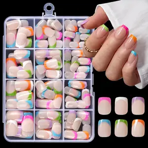144pcs/box French Press-On Nails, Glossy Surface, Full Coverage Removable False Nails, Jelly Glue & Nail File Included, Perfect for Women, Jelly Nail Adhesives, Nail Set